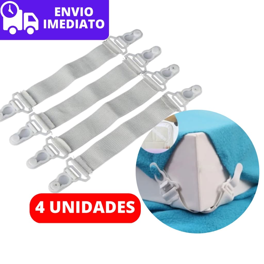 Kit 4 Prendedores de Lençol Elástico Estica Segura e Prende Lençol de Cama Presilha Ajustável