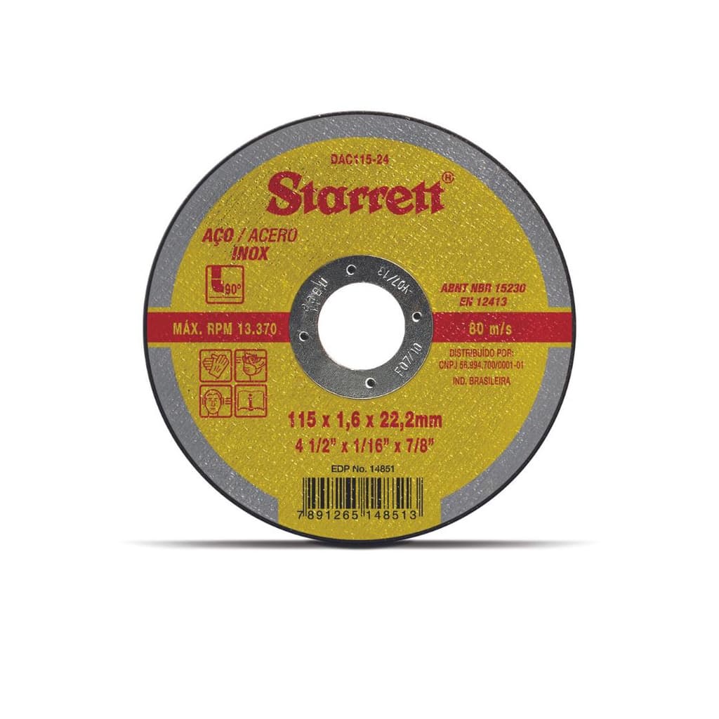 KIT C/ 10 Disco Abrasivo De Corte Starrett aço carbono e inox Dac115-24