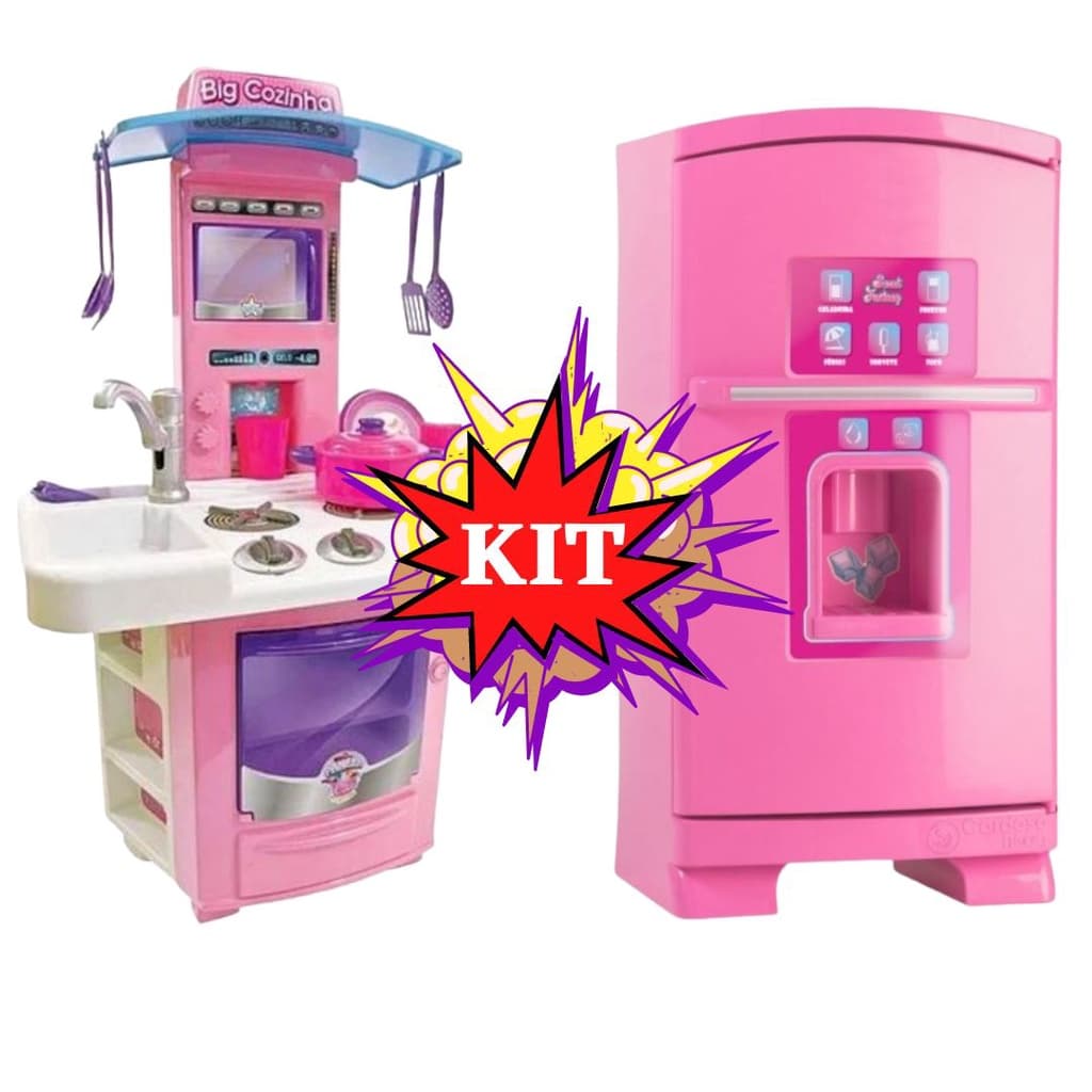 Cozinha Big Infantil Completa Kit Fogão Mini Geladeira Rosa