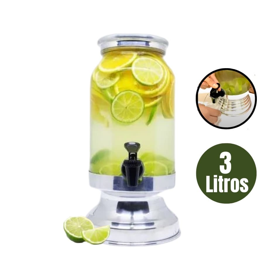 Suqueira De Vidro Com Torneira Suporte Dispenser 3 Litros