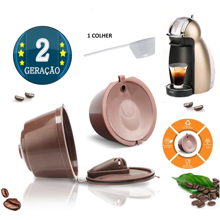 3 Cápsulas Dolce Gusto Reutilizável Mais Colher Dosadora