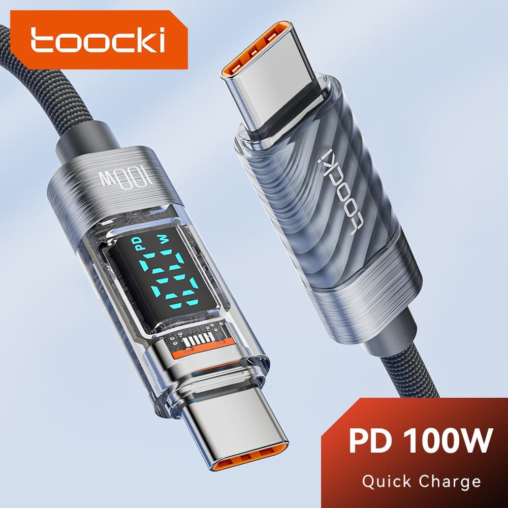 Toocki 100W Cabo Transparente Tipo C Para PD 3.0 QC 4.0 Carregador Rápido USB De Exibição Xiaomi Samsung