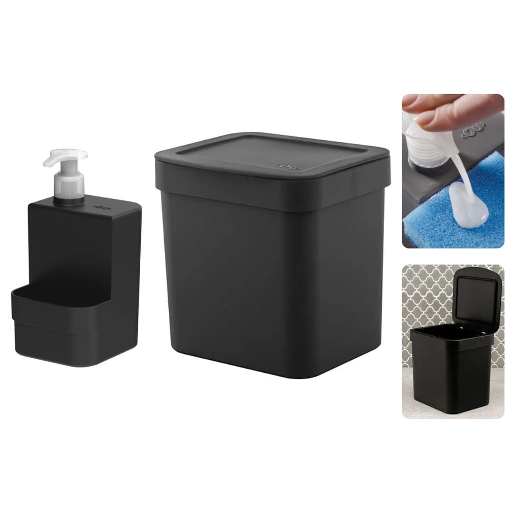 Kit Pia Utensílios De Cozinha Lixeira Dispenser Detergente