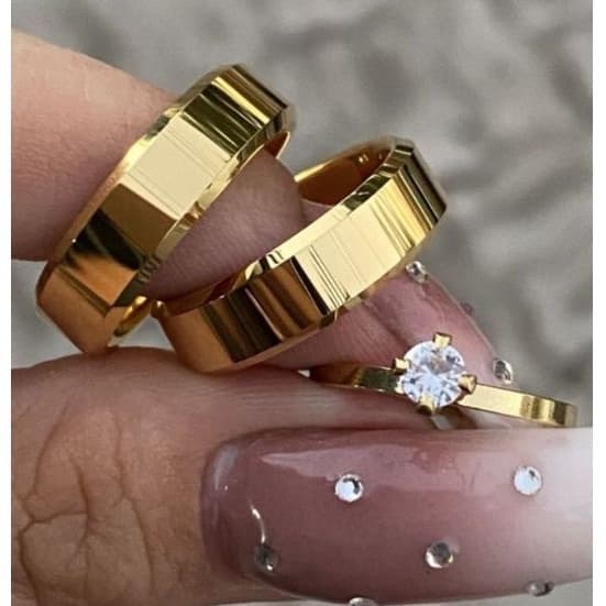 Par de alianças Chanfrada 6mm Casamento e Noivado Moedas Antigas Banhado 18k Oferta