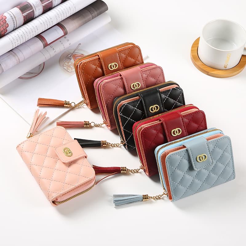 Carteira Multifuncional Feminina Pequena Versão Coreana Porta-Cartões De Couro Com Zíper Moda