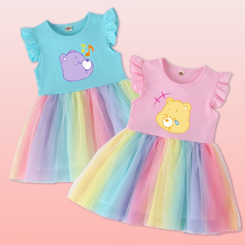 Care Bears Vestido Kawaii Para Crianças Princesa Arco-Íris De Malha
