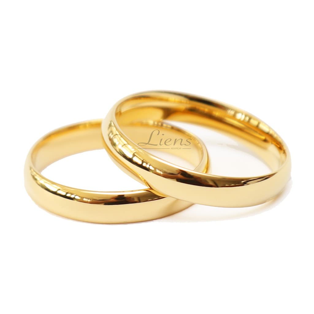 Par de Aliança Casamento Tungstênio 4mm Folheada Banhada Ouro 18k