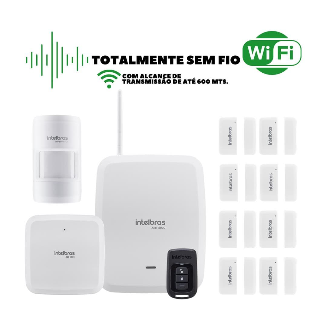 Kit Alarme Intelbras AMT 8000 | 8 Sensores XAS + IVP PET + Sirene + Controle | Controle Celular
