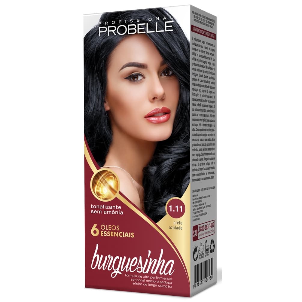 Tonalizante sem Amônia Burguesinha Probelle 1.11 PRETO AZULADO probelle