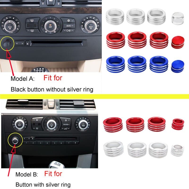 Console Central Do Carro Ar Condicionado Botão De Controle Volume Anel Capa Quadro Adesivo Apto Para BMW Série 5 E60 E61