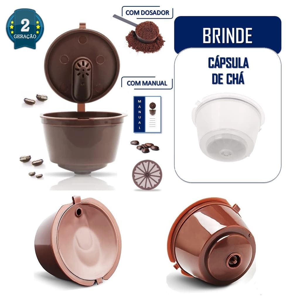 Kit 3 Cápsulas Dolce Gusto Reutilizáveis Com Dosador + 1 Cápsula Exclusiva Transparente para Chá