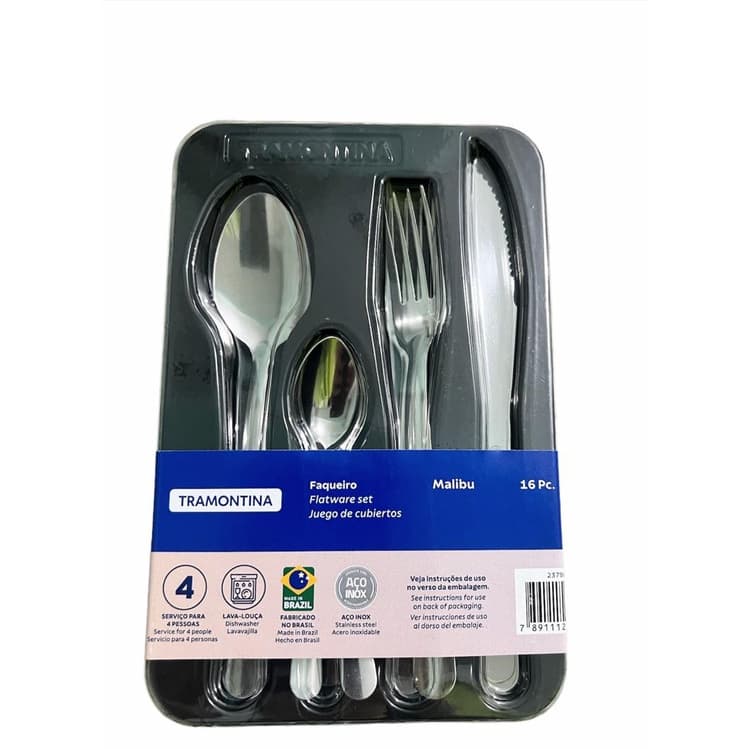 Faqueiro Tramontina 16 Peças Malibu Talheres Liso Aço Inox no Shoptime