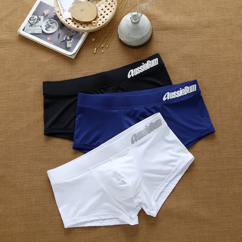 Cueca Boxer masculina leite seda cintura baixa elástica tridimensional