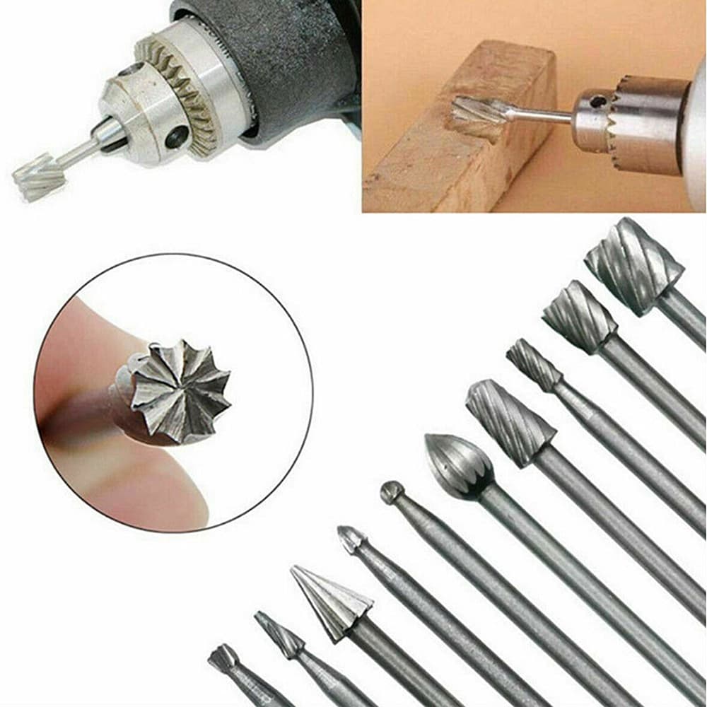 10pcs Titanium Dremel Routing Wood Rotary Milling Rotary File Cutter Woodworking Carving Carved Knife Cutter Tools