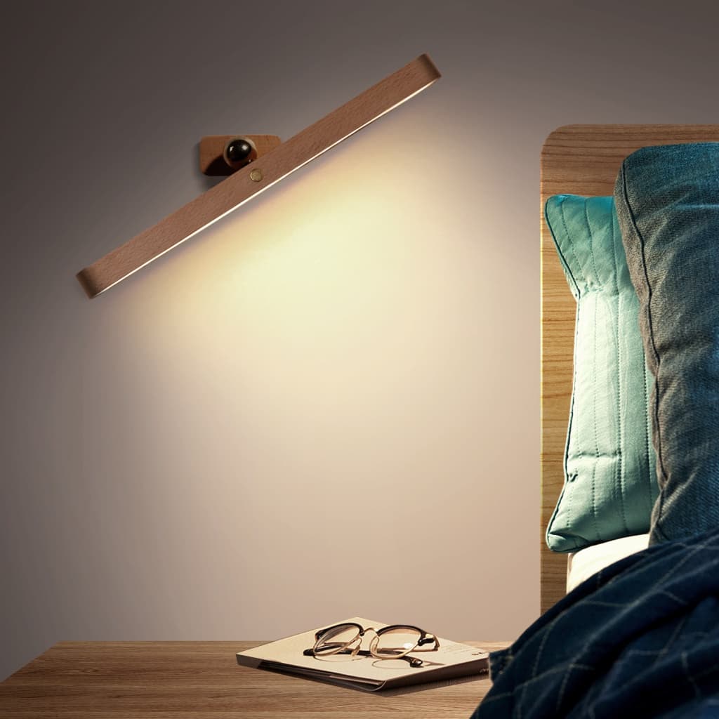 Luminária nórdica de madeira, luz de parede magnética, iluminação portátil, LED de leitura, abajur recarregável por USB