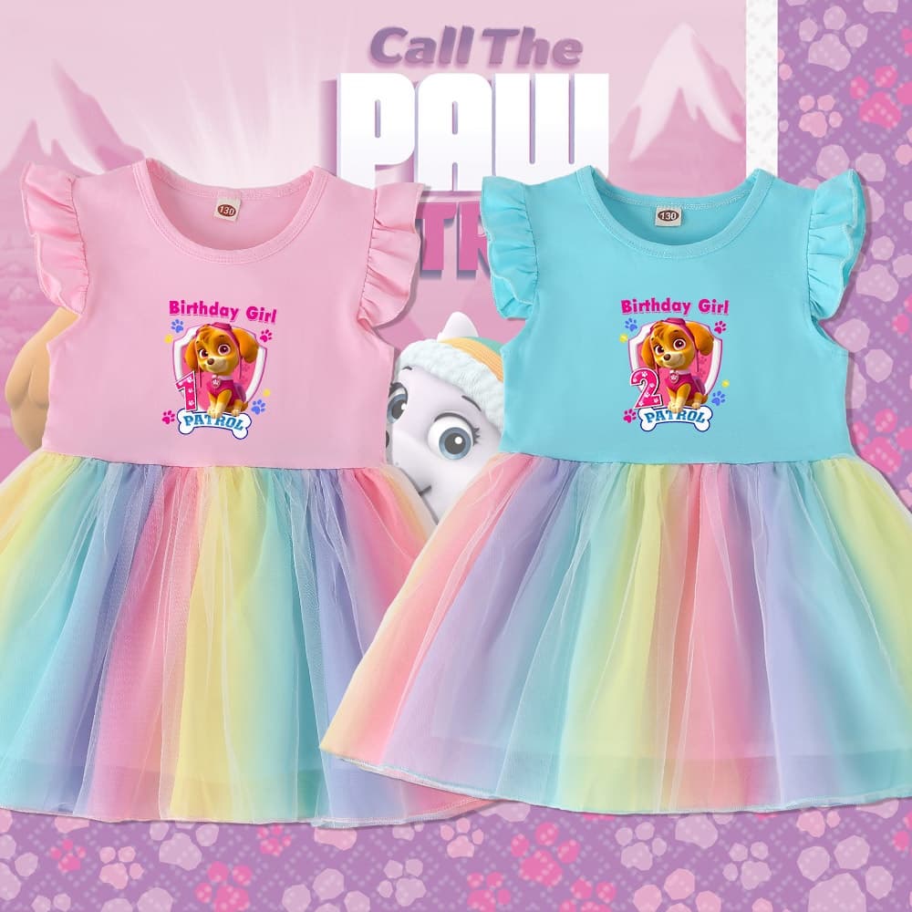 PAW PATROL SKYE Vestido De Bebê Menina Aniversário Rainbow Pink Blue One Piece