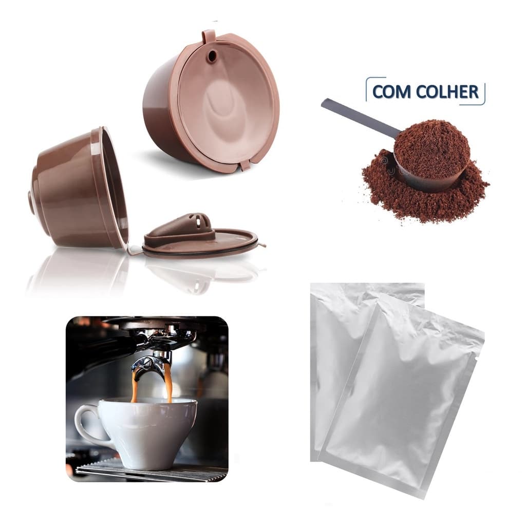 3 Cápsulas Dolce Gusto Reutilizável Com Colher Mais Descalcificantes