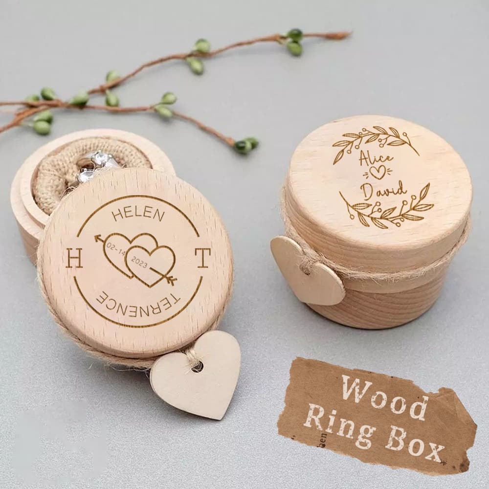 Nome Personalizado/Data Caixa De Anel De Madeira Casamento/Engajamento Armazenamento Personalizada