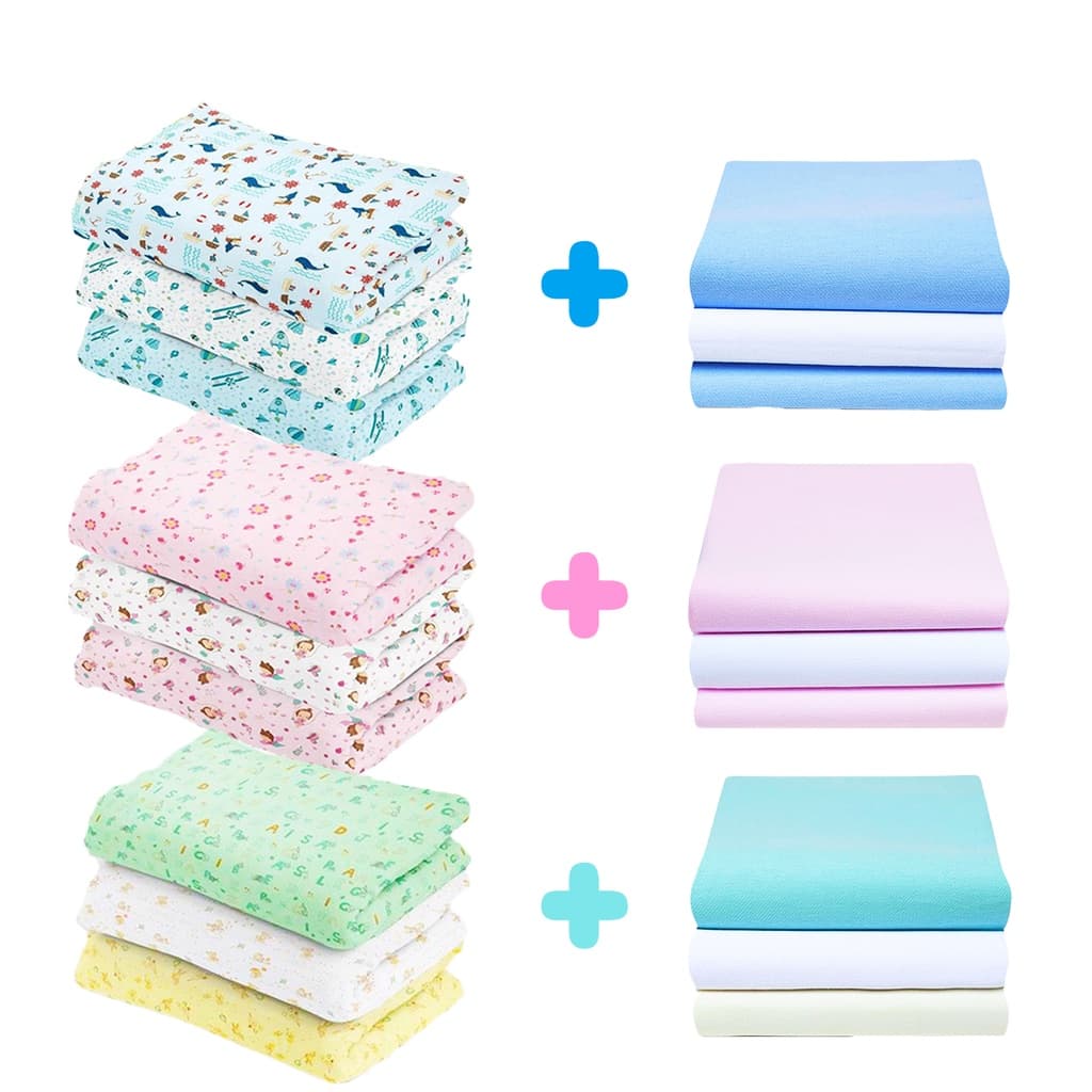 Kit 6 Cueiro Bebê GRANDE 1,0m x 80cm Flanelado 100% Algodão Estampado e Liso