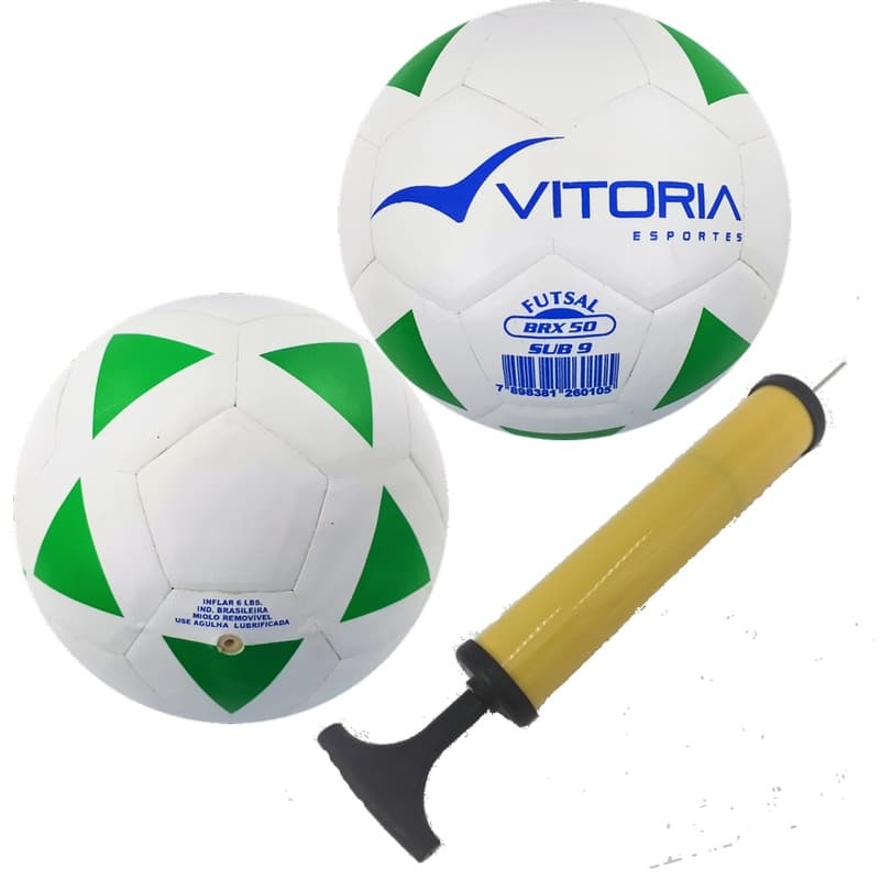 2 Bolas Futsal Vitoria Brx 50 Sub 9 (6 A 8 Anos) + Bomba Ar