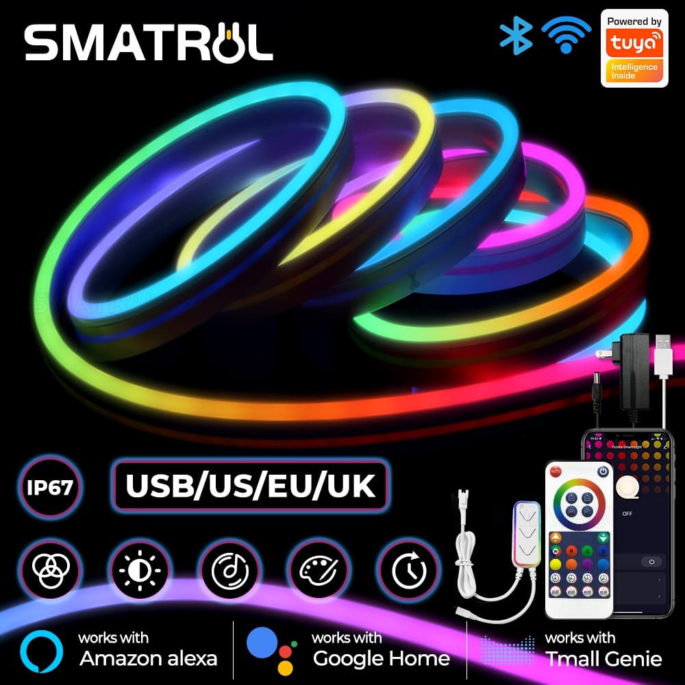 SMATRUL Tuya Smart Wifi Faixa De Luz Led Colorida RGB 5050 Fita Ip67 5m À Prova D'água + 24 Teclas + Cabo USB Controle Remoto De Energia Alexa Google Home Voice APP