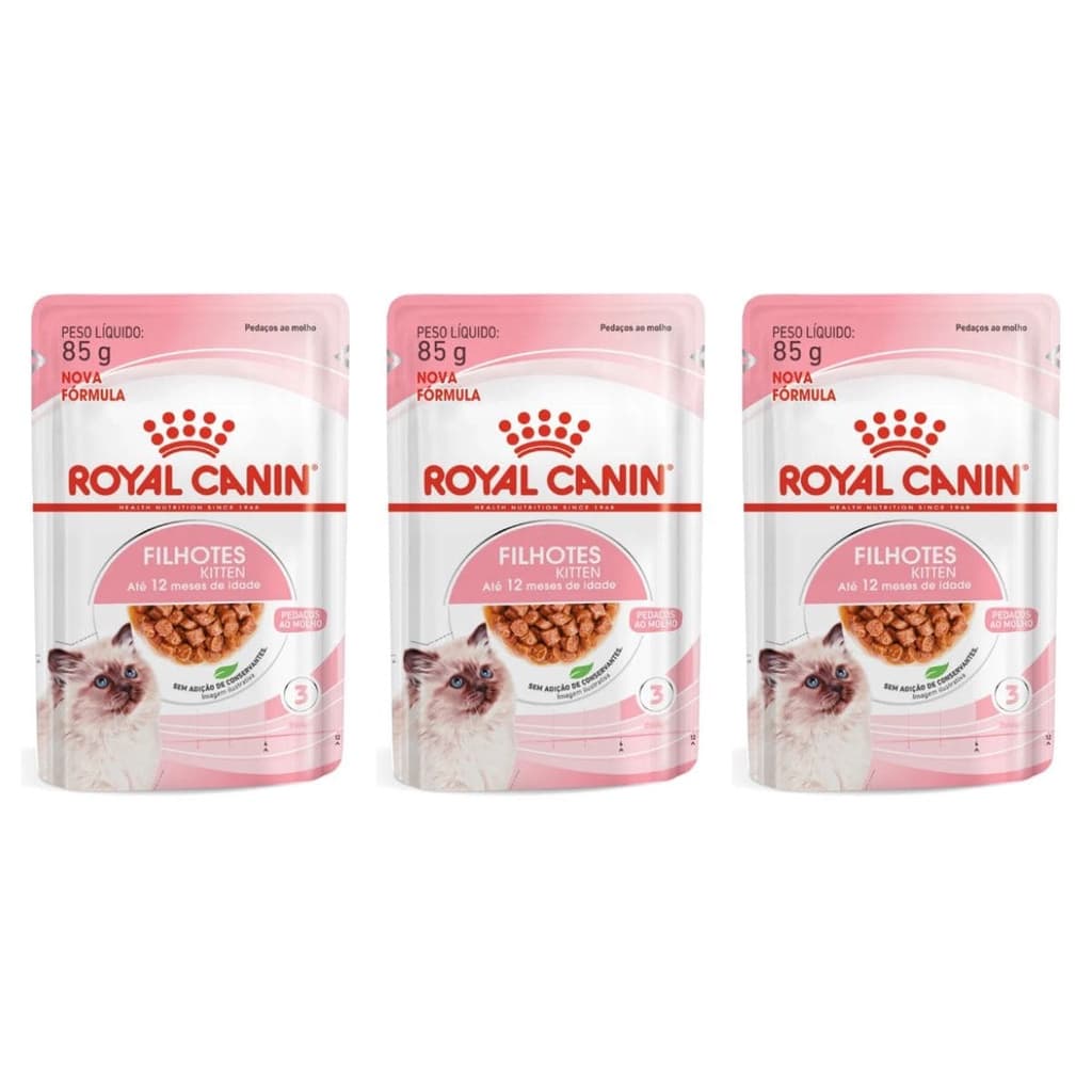 Sachê Royal Canin Kitten Alimento Úmido para Gato Filhote Caixa com 3 Sachês
