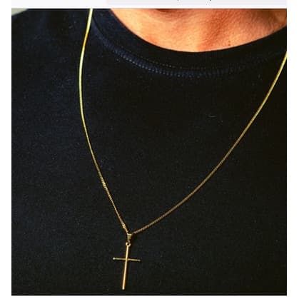 Corrente Masculina Cordão Grumet 70cm 1,5mm Moeda Antiga com Pingente Cruz Unissex