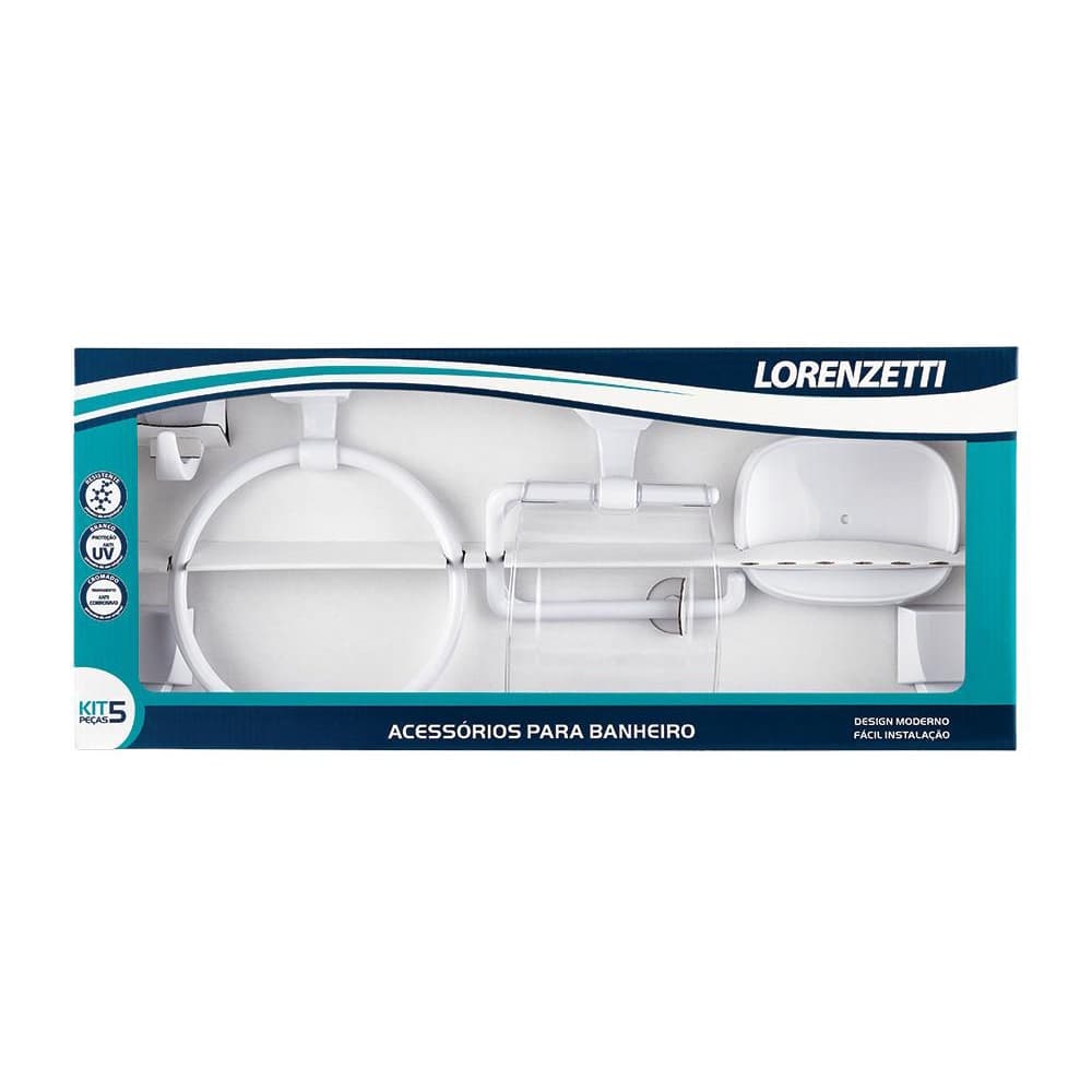 Kit Com Acessórios Para Banheiro Lorenzetti Attic Quadra 5 Peças - Branco