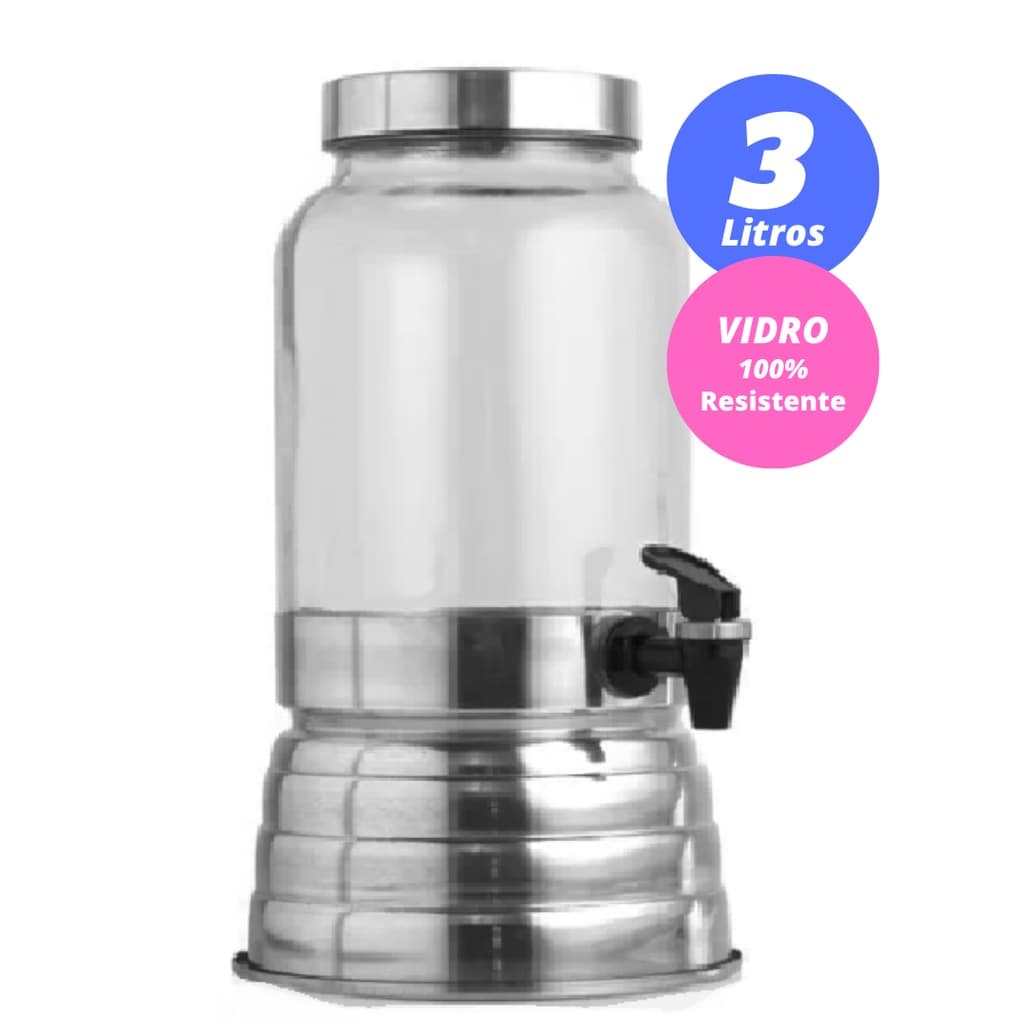 Suqueira De Vidro Dispenser Com Torneira Suporte Para Bebidas Suco Cerveja Agua Saborizada 3 Litros