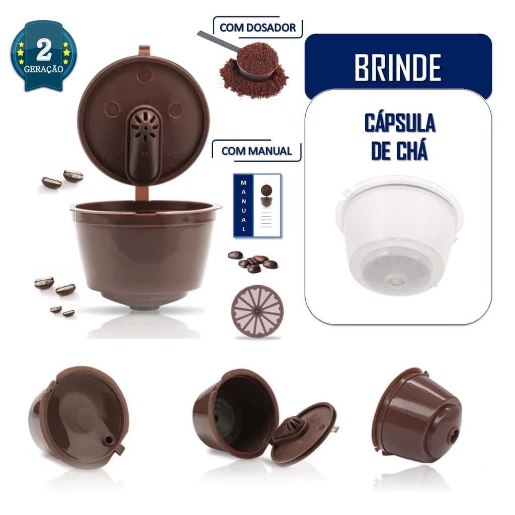 Kit 5 Cápsulas Dolce Gusto Reutilizáveis Com Dosador + 1 Cápsula Exclusiva Transparente para Chá