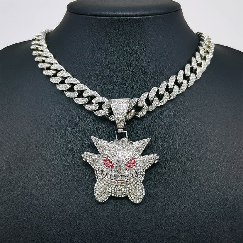 Novo Corrente Cravejada Corrente Cubana De TendêNcia Com Pingente Geng Fantasma Em Forma De Desenho Animado Prata Metal