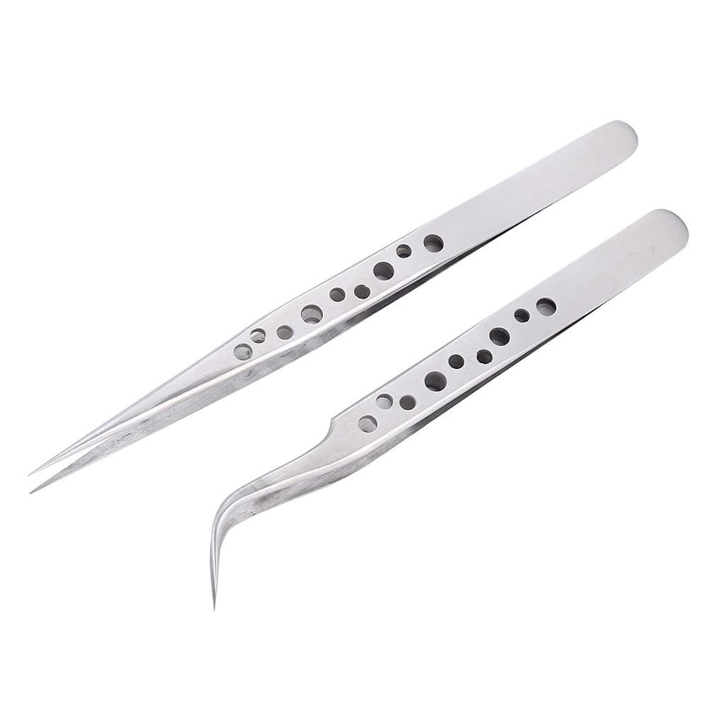 Pinça De Cílios Profissional Extensão 2pcs Antiestática De Aço Inoxidável De Nove Furos