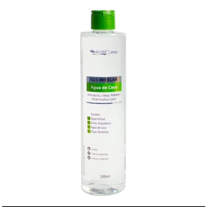 AGUA MICELAR AGUA DE COCO DEMAQUILA, LIMPA E HIDRATA MAXLOVE