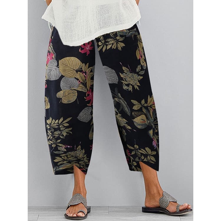 2023 mulheres transfronteiriças wishebay amazon nova mulher com estampa vintage calças largas cintura frouxa calças casuais