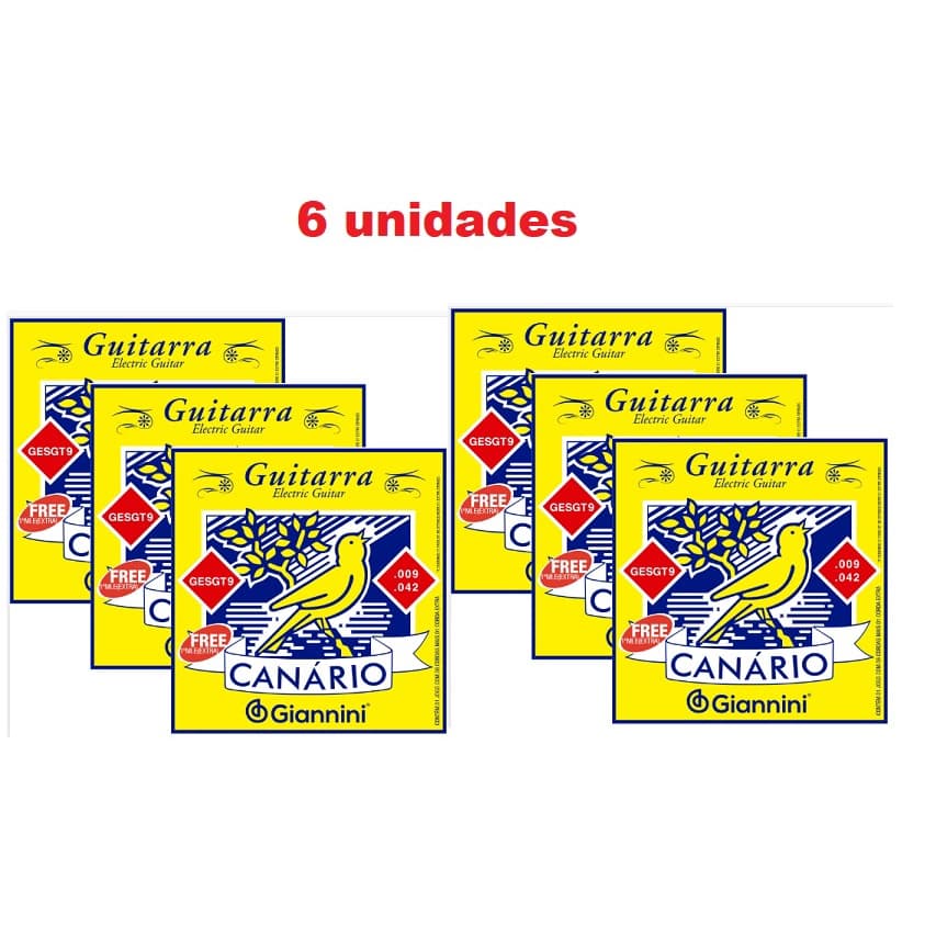kIt 6 Encordoamento p/ Guitarra (.009  .042)- Canario GESGT9