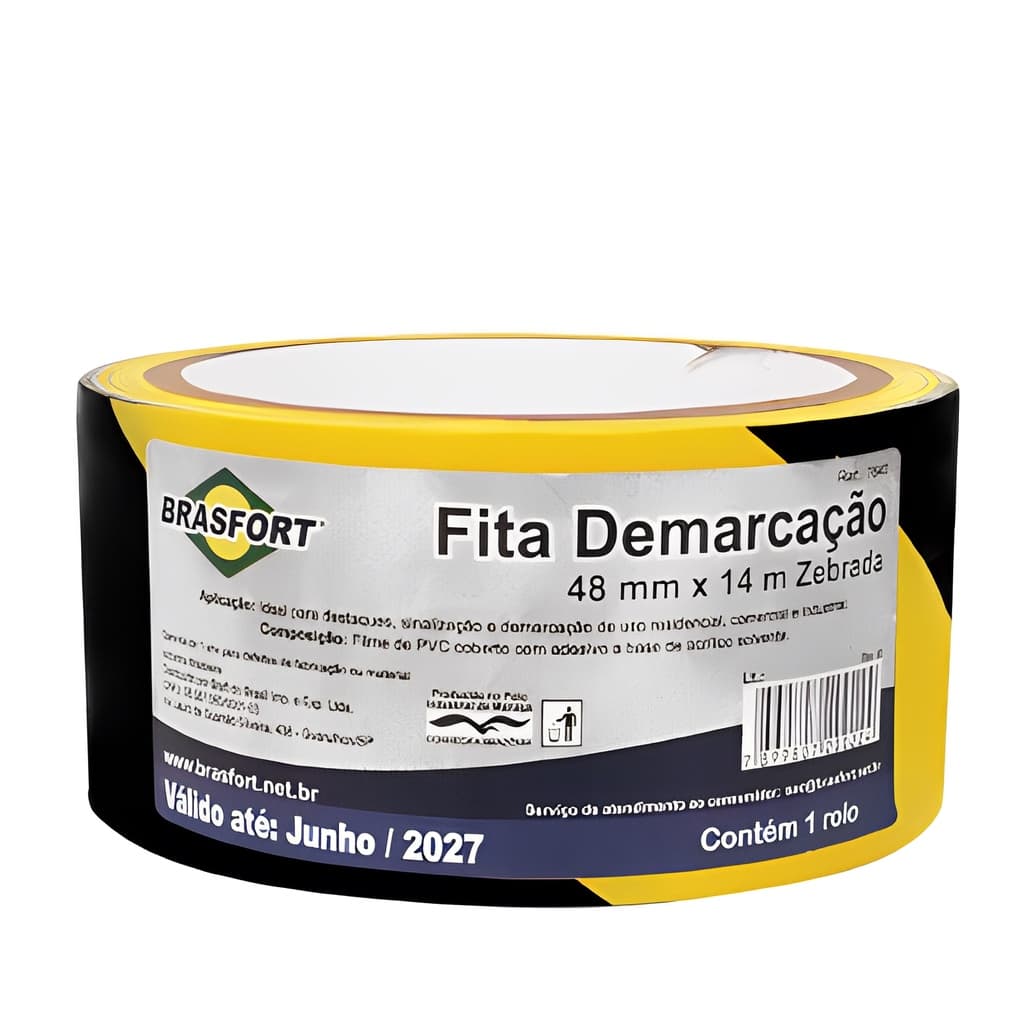 Fita Adesiva Demarcação De Solo 48 mm X 14 m Zebrada - BRASFORT