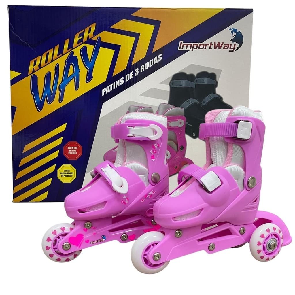 Patins 3 rodas triline 2 em 1 infantil ajustável rosa 27-30