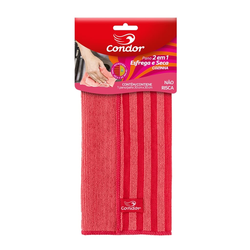 Pano de Microfibra Esfrega e Seca Pia Cozinha 30x30cm Rosa - Condor