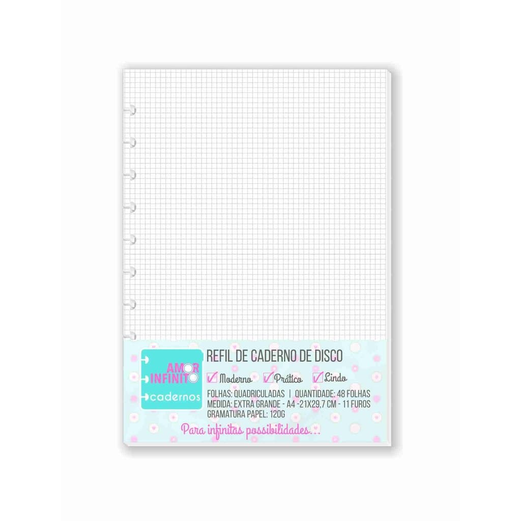 Refil Para Caderno de Disco Sistema Inteligente Amor Infinito Cadernos - Quadriculado