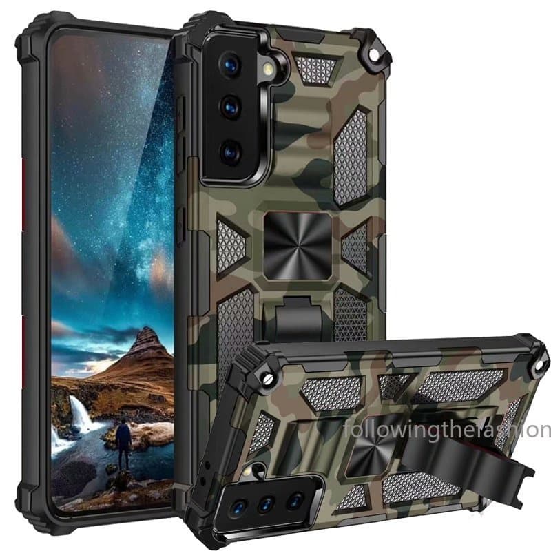 Estojo Para Samsung Galaxy S20 Ultra 5G S21+ S30 Plus S20FE Note 20 4G Armadura De Camuflagem Militar De Luxo Porta-Carros À Prova De Choque Tampa Traseira Magnética Anti Impacto Choque Capinha