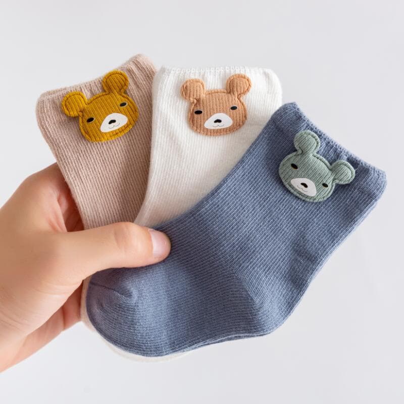 3 Pares De Meias De Bebê Algodão Infantis Desenho Animado Meninos Meninas Outono Inverno 0-3 Anos