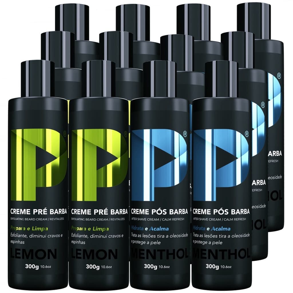 Kit Creme Pré e Pós Barba Play Barber 300g Caixa Com 12 Unidades