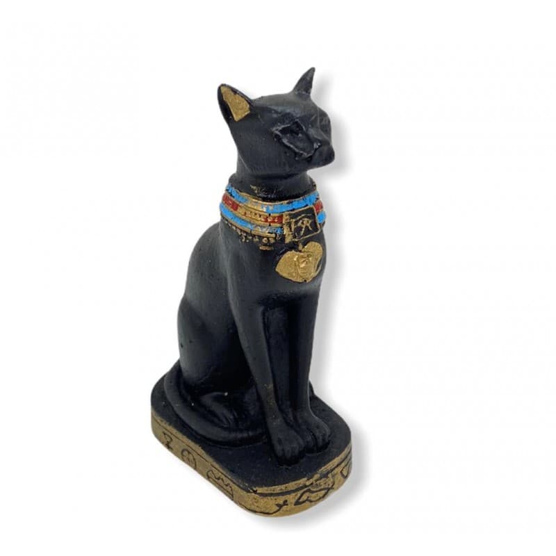 Escultura Egipcia Bastet Guardiã Artesanal Preto 9,00 cm em Resina