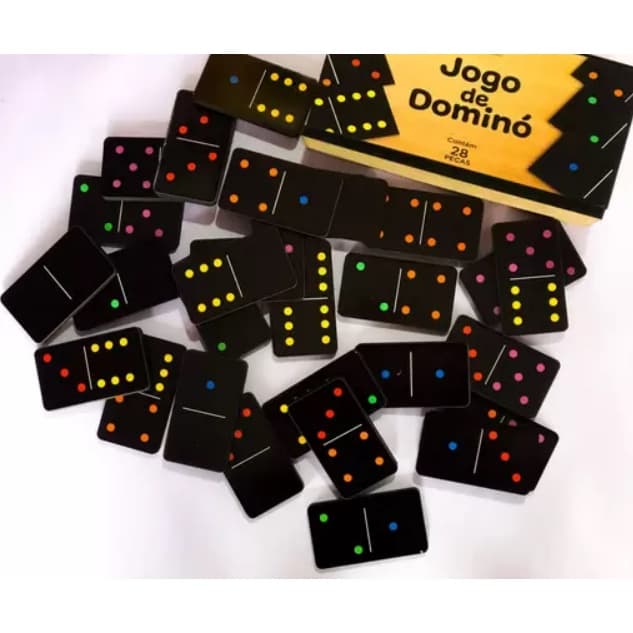 Dominó Preto com estojo kit com 56 peças