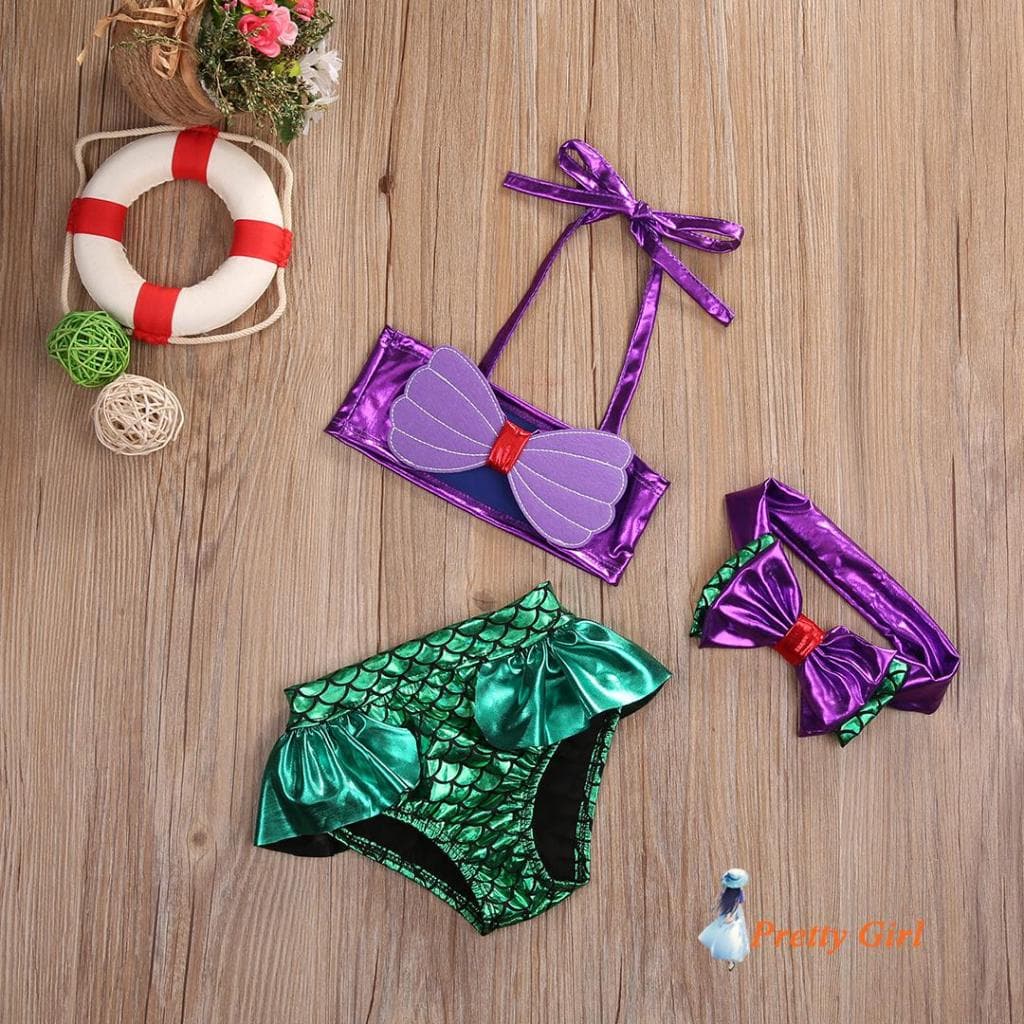 3Pcs Meninas Sereia Conjunto De Biquíni Fatos De Banho 3D