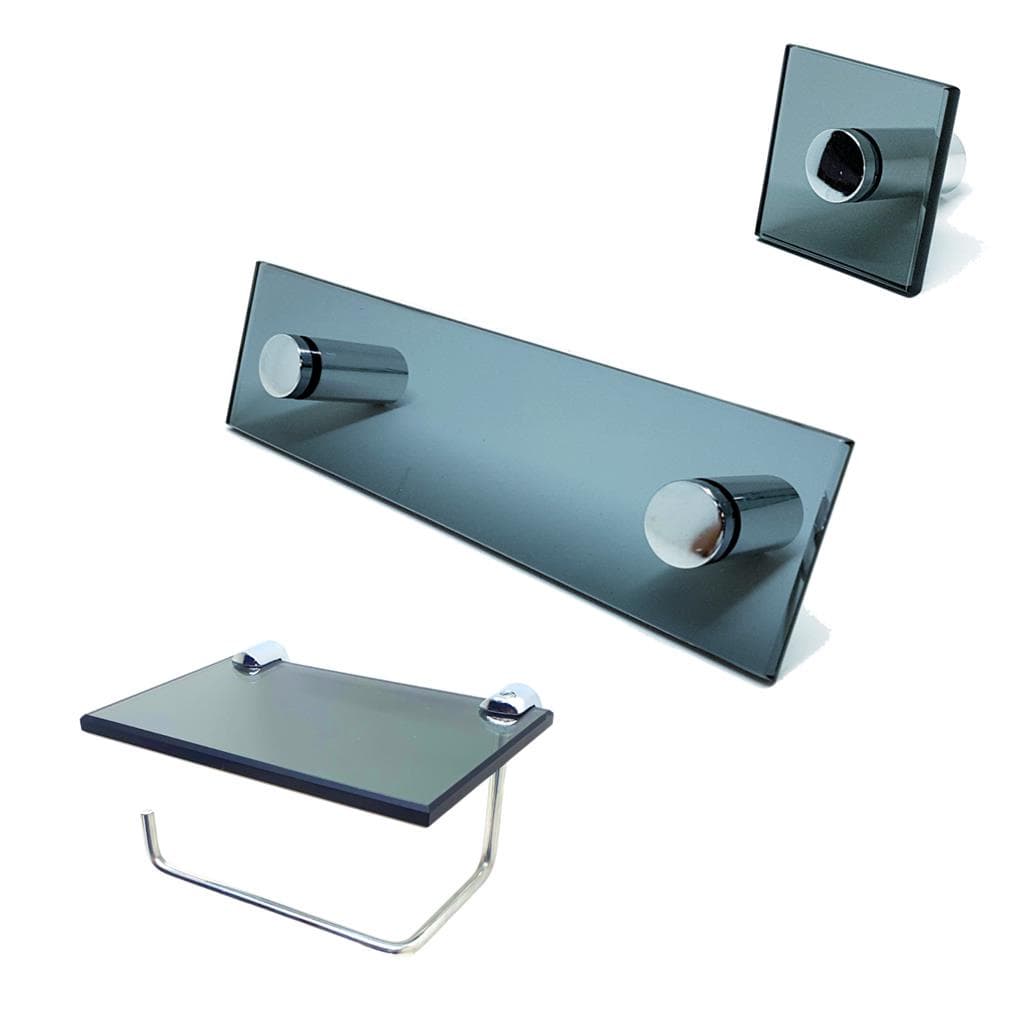 Kit De Acessorios P/ Banheiro 3 Pcs Em Vidro Fume C666CELC671C671-25