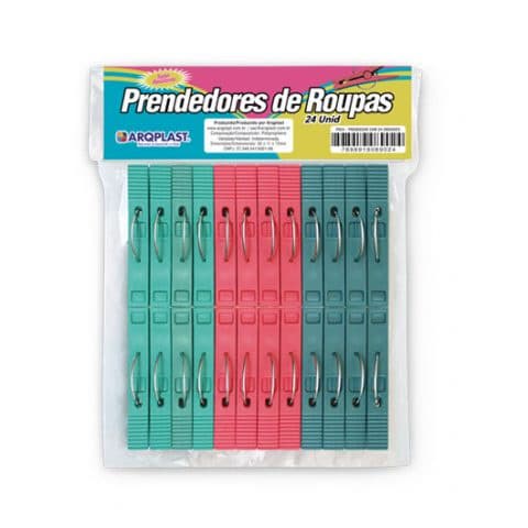 Prendedor de Roupas 24 Unidades Mordida Forte Resistente PR24PM Arqplast
