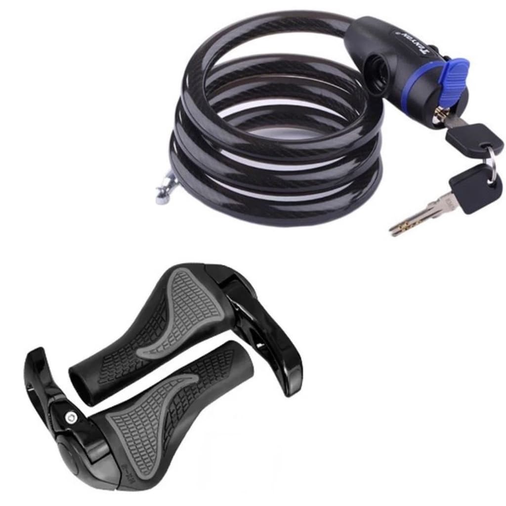 Kit Cadeado Anti-Furto 12x1200mm  e Par de Manopla Bar End Acessórios de Bike Ciclismo