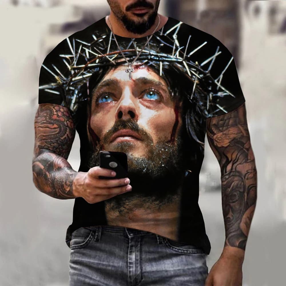 Summer Jesus Cristo Impressão 3D Camiseta De Manga Curta Tamanho Normal Casual