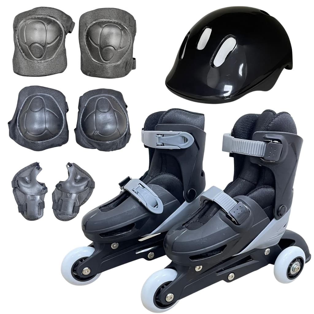 Patins triline 3 rodas infantil 2x1 kit proteção preto 27-30